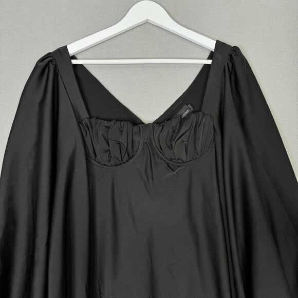Jagger & Stone The Liv Mini Dress Womens 6 Black Satin Babydoll Balloon Sleeves - Picture 3 of 15